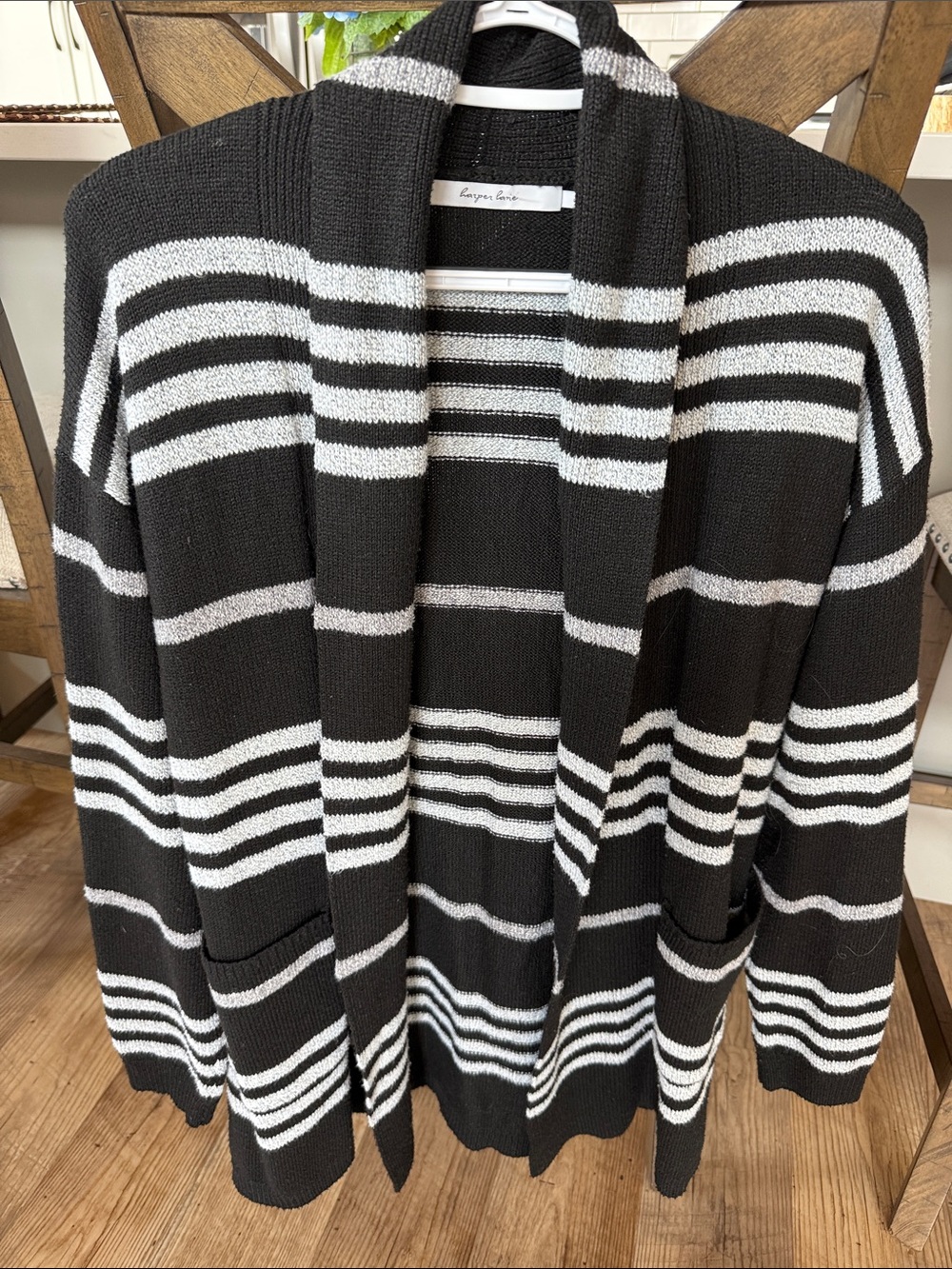 Harper Black & White Striped Open Cardigan
